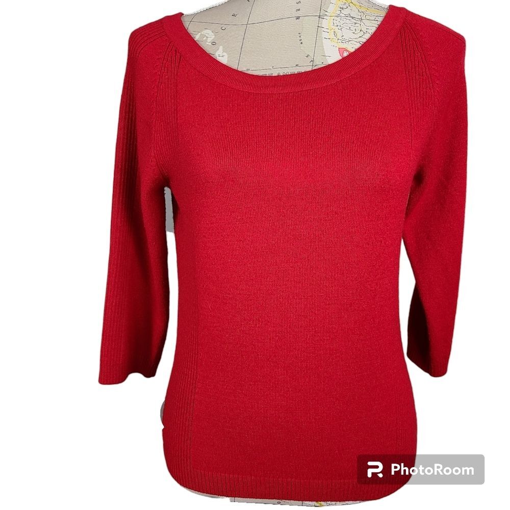 VINTAGE 90s Takeout Size Large Red Scoopneck Ribbed Knit Sweater Bodycon